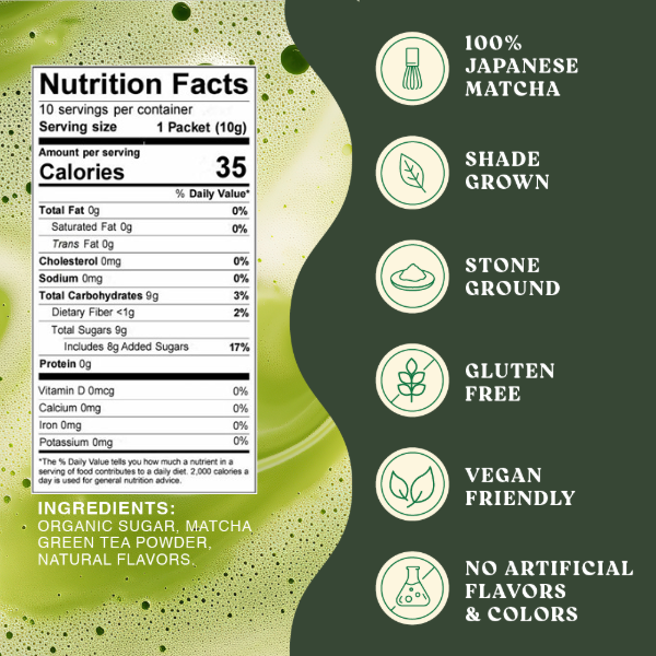 Harmony Matcha Vanilla, Premium Shade-Grown Japanese Matcha, Sweetened with Organic Sugar, 10 Count Per Carton