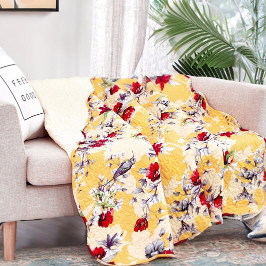 DaDa Yellow Hummingbird Quilted Throw – 50 x 60 in