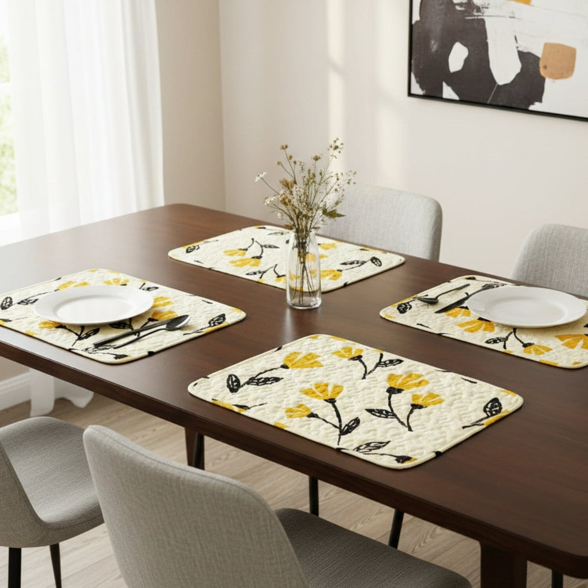 DaDa Botanical Floral Quilted Placemats – Set of 4