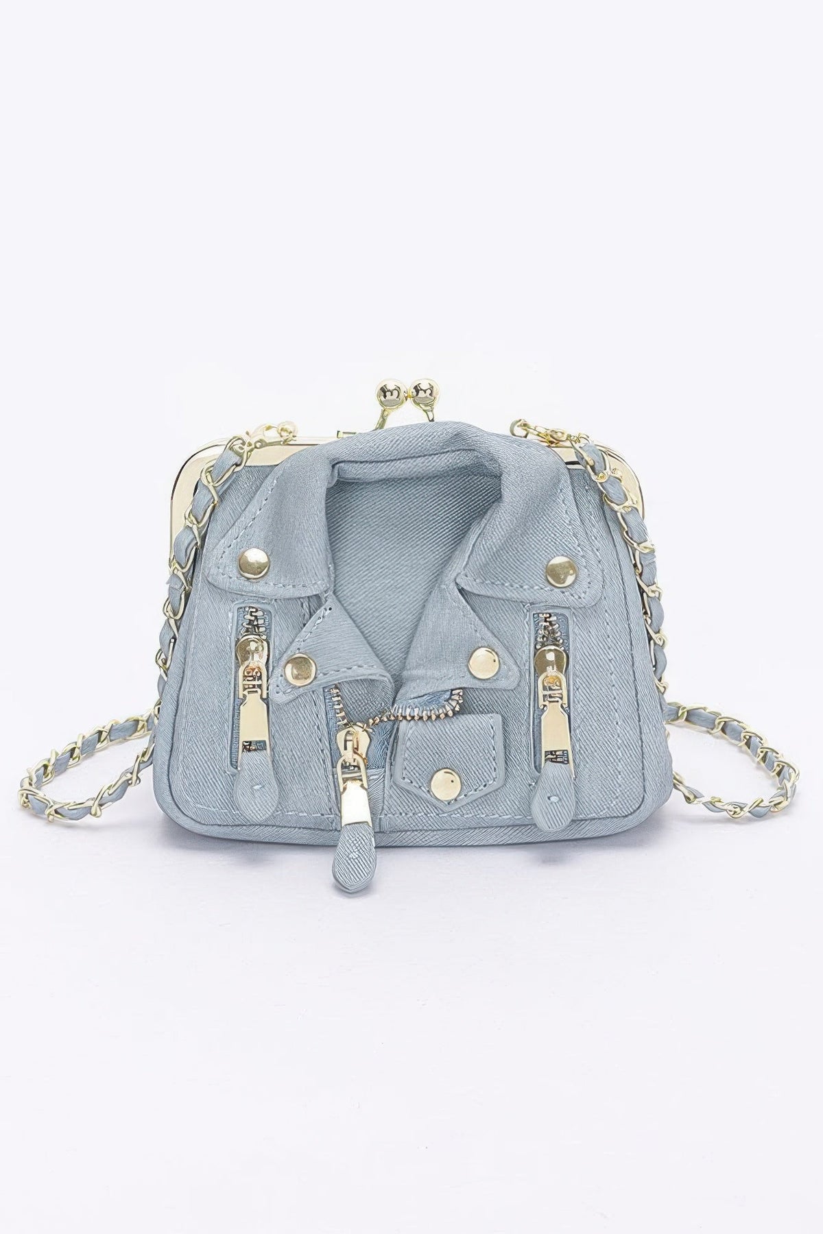 Faux Denim Leather Jacket Style Crossbody Bag