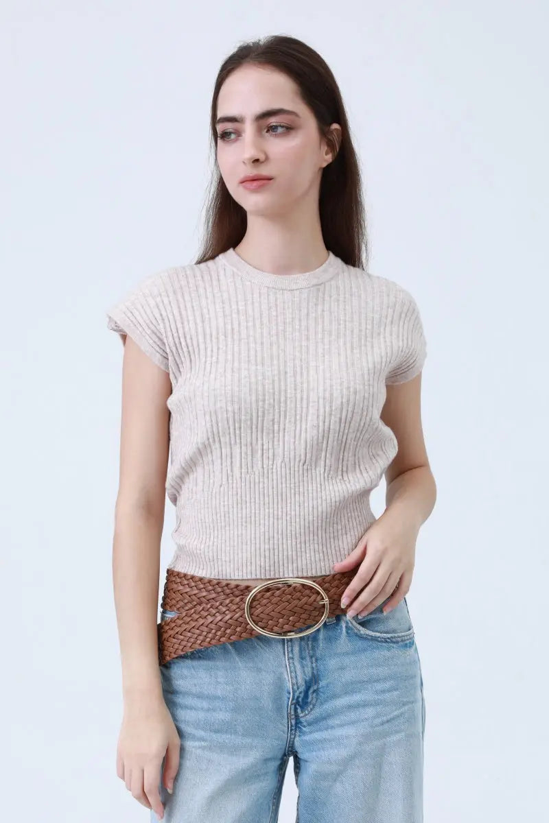 Wide Braided Belt – Gold Oval Buckle Statement Piece