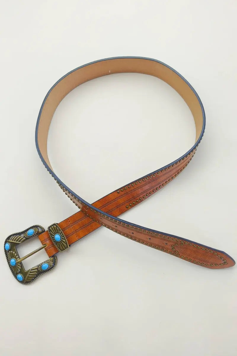 Artisan Turquoise Belt Buckle – Hand-Forged Western Rivet Design🤠