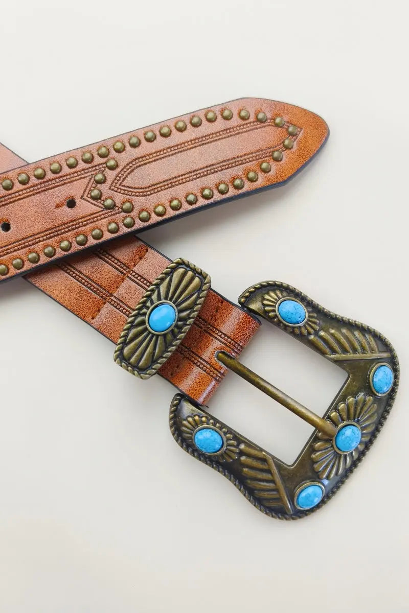 Artisan Turquoise Belt Buckle – Hand-Forged Western Rivet Design🤠