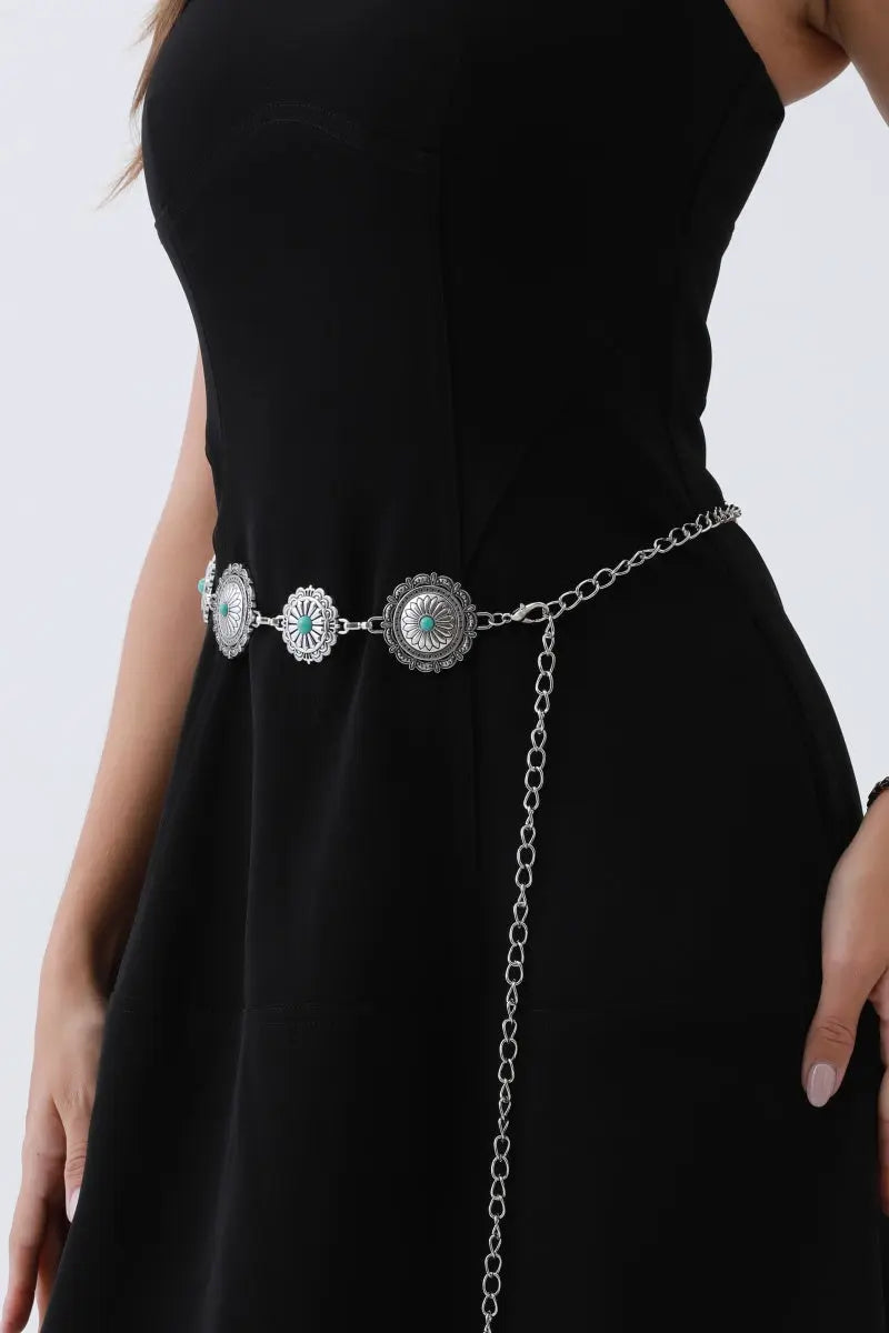 Boho Turquoise Chain Belt – Antique Bronze Buckle with Gemstone Accents✨