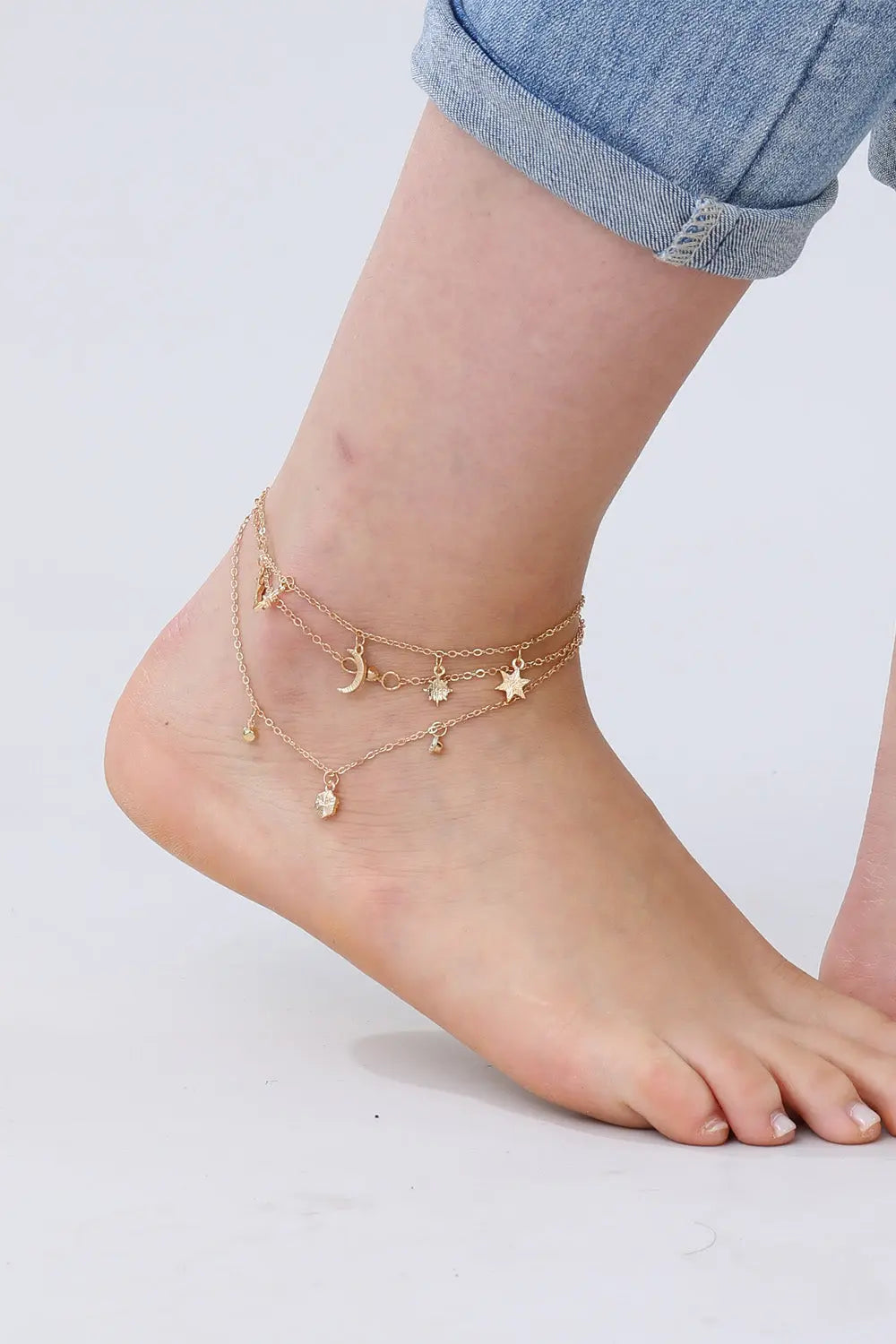Celestial Star & Moon Anklet – Dreamy Layered Charm✨🌙