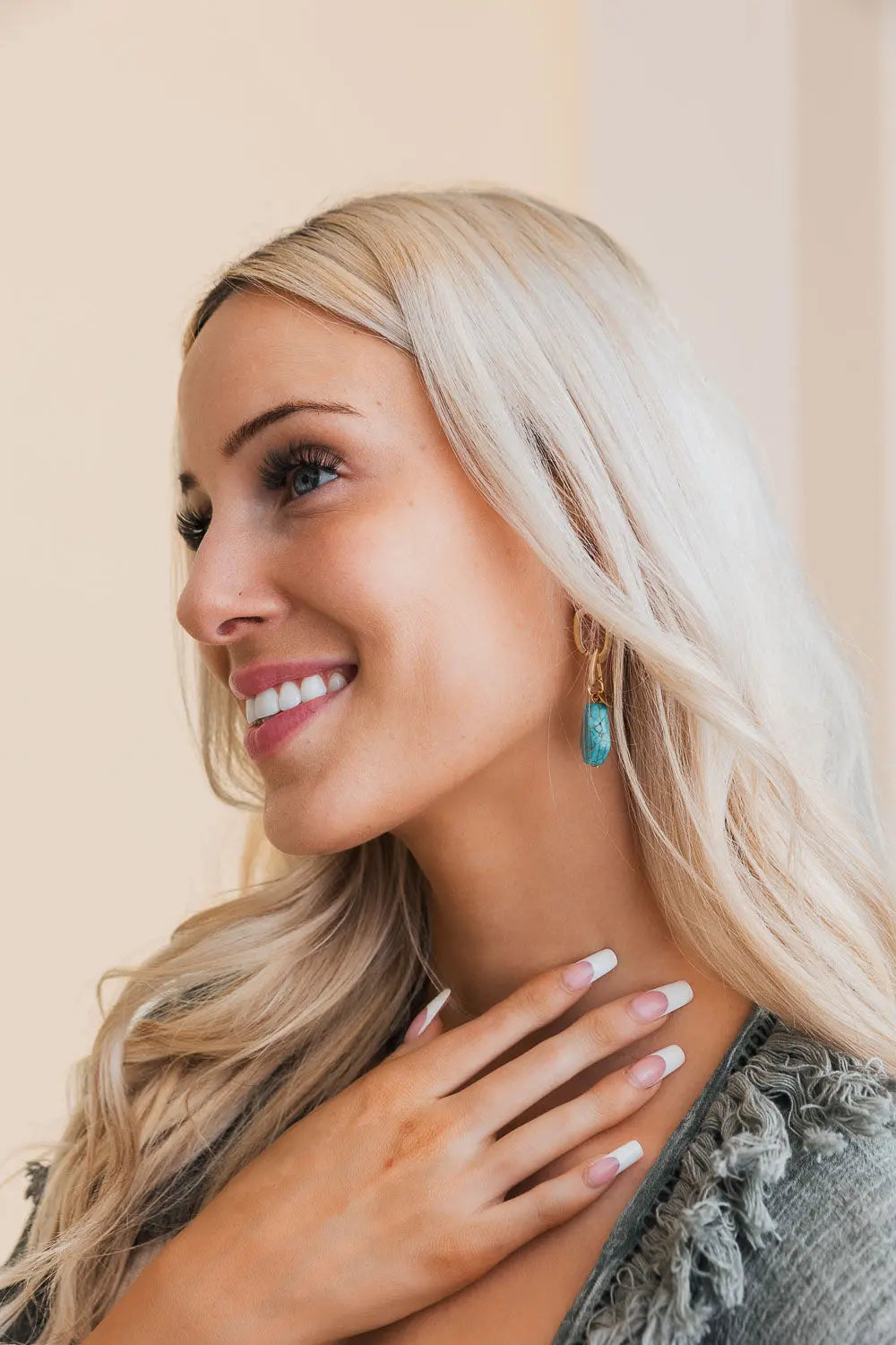 Turquoise Stone Drop Chain Earrings💎