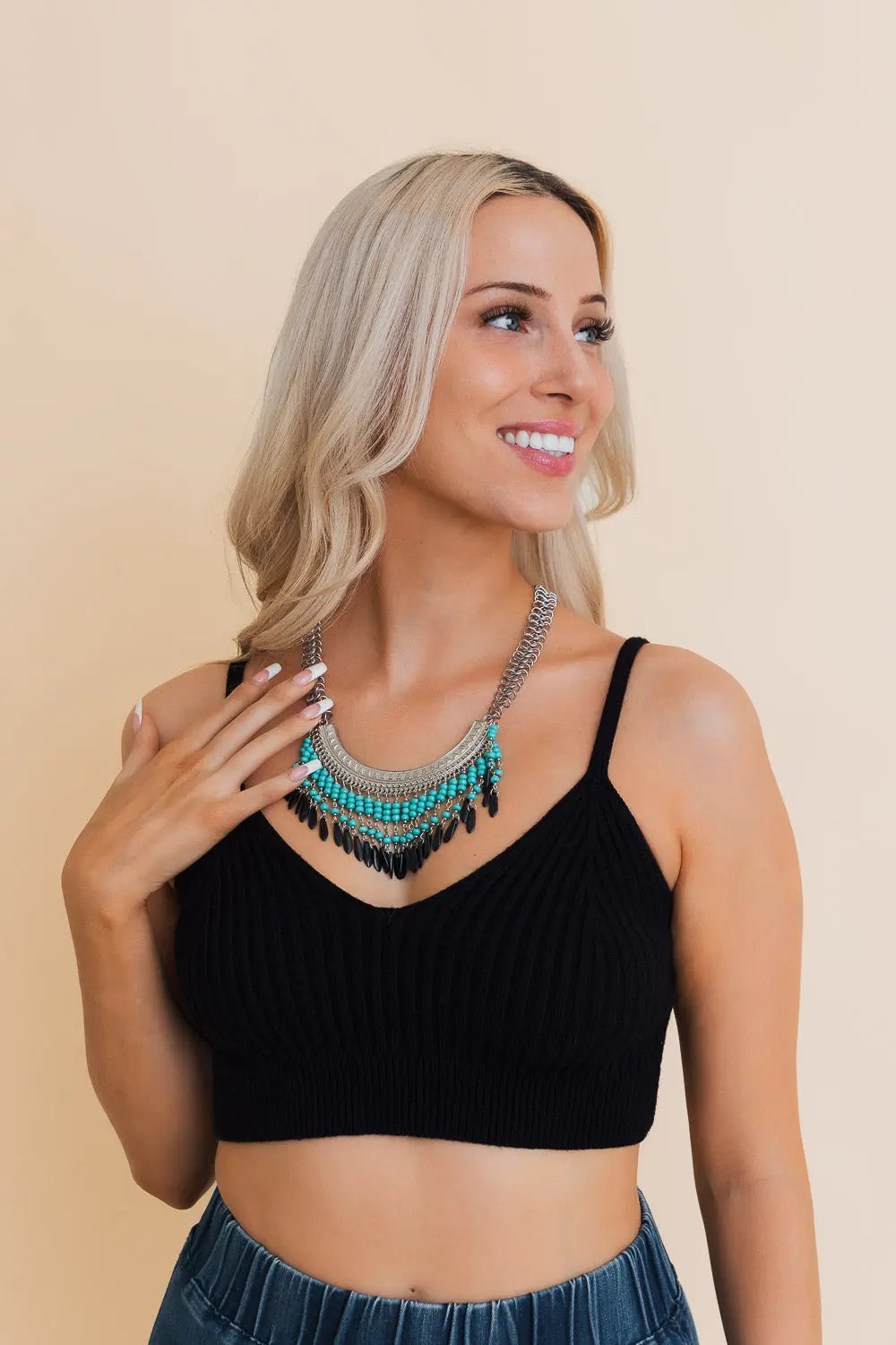 Turquoise Bohemian Fringe Bib Necklace💎