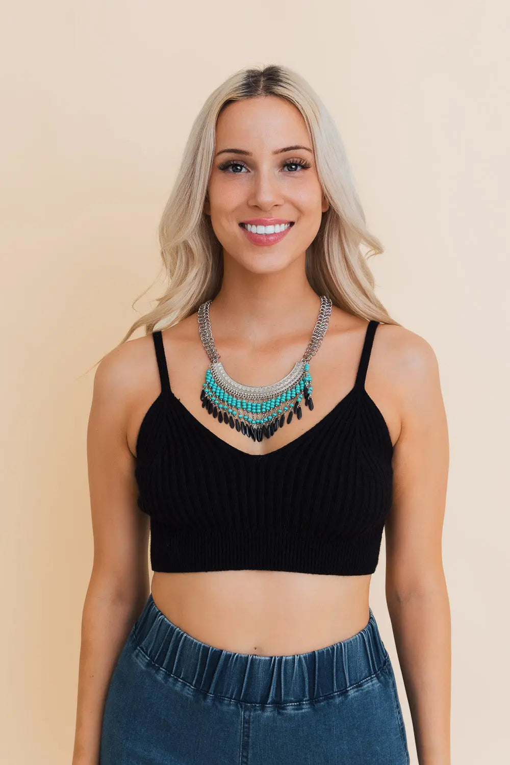 Turquoise Bohemian Fringe Bib Necklace💎
