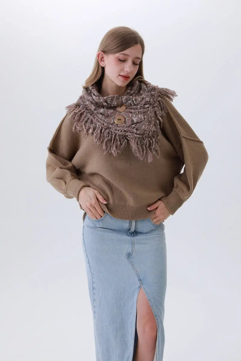 Organic Coconut Button Infinity Scarf – Textured Cocoon Wrap 🌿🧣