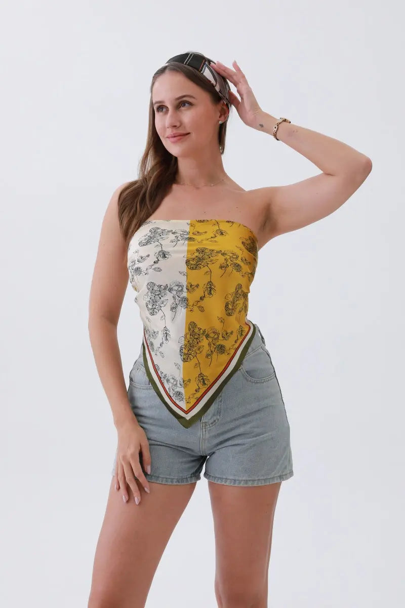 Gilded Ivy Bandana – Oversized Silk & Botanical Glam🌿