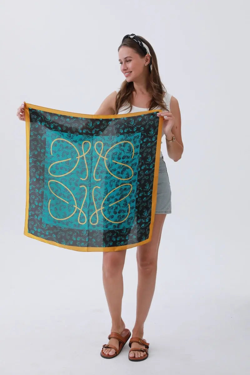 Turquoise Feather Bandana – Bohemian Silky Elegance🌿