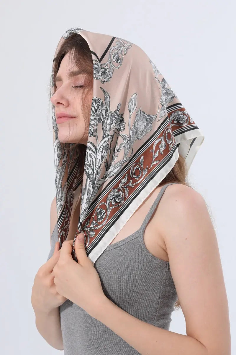 Floral Tulip Scarf – Silk-Style Square Neckkerchief 🌷✨