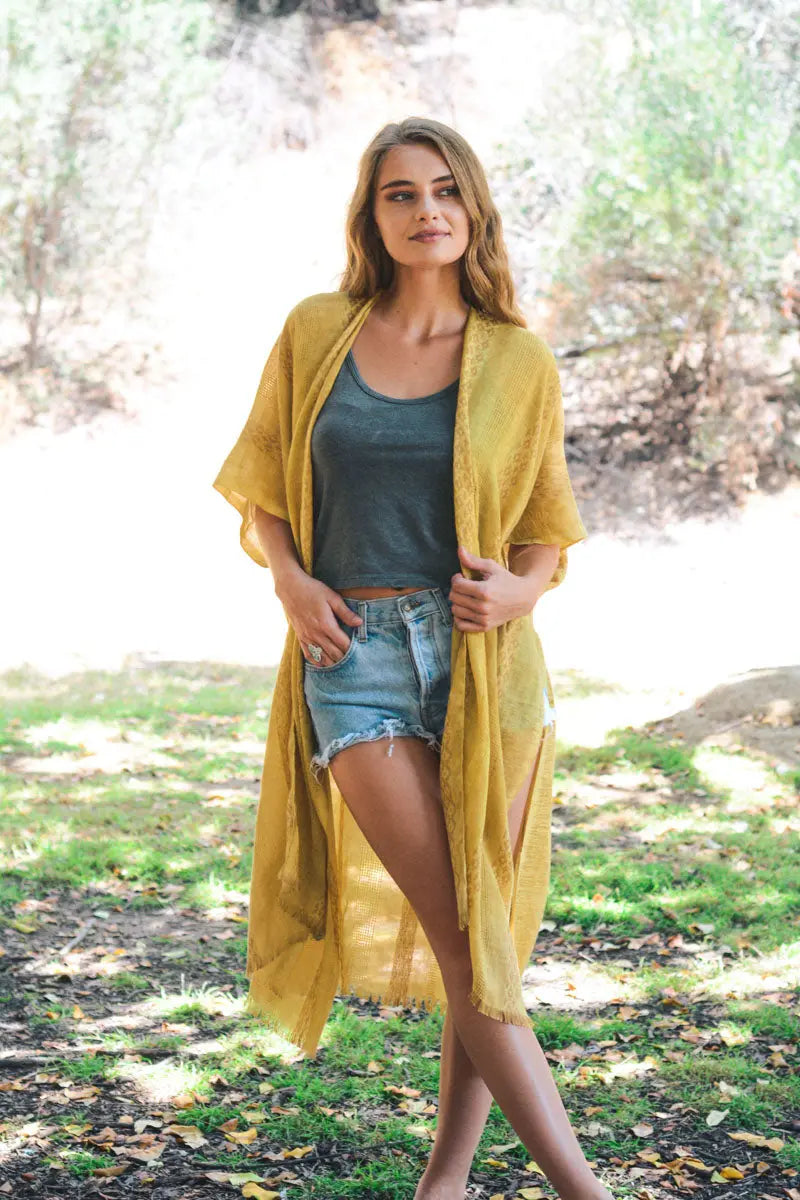 Woven Long Line Tribal Kimono