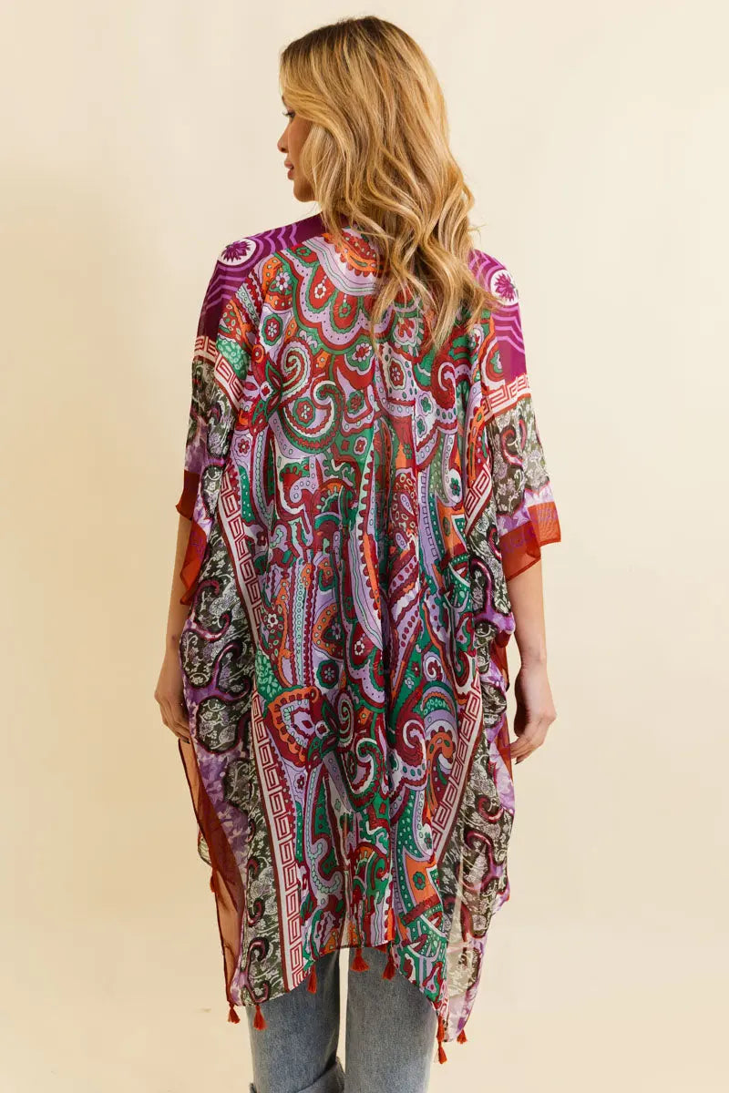 Free Spirit Cinched Sleeve Paisley Kimono