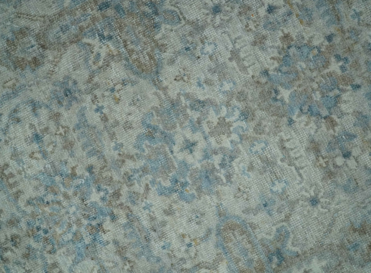 Antique Distress finish Silver, Teal and Brown Hand Knotted Traditional 8x10 wool Rug