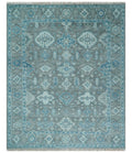 Antique Turkish  Gray and Blue Hand Knotted 8x10 Wool Area Rug