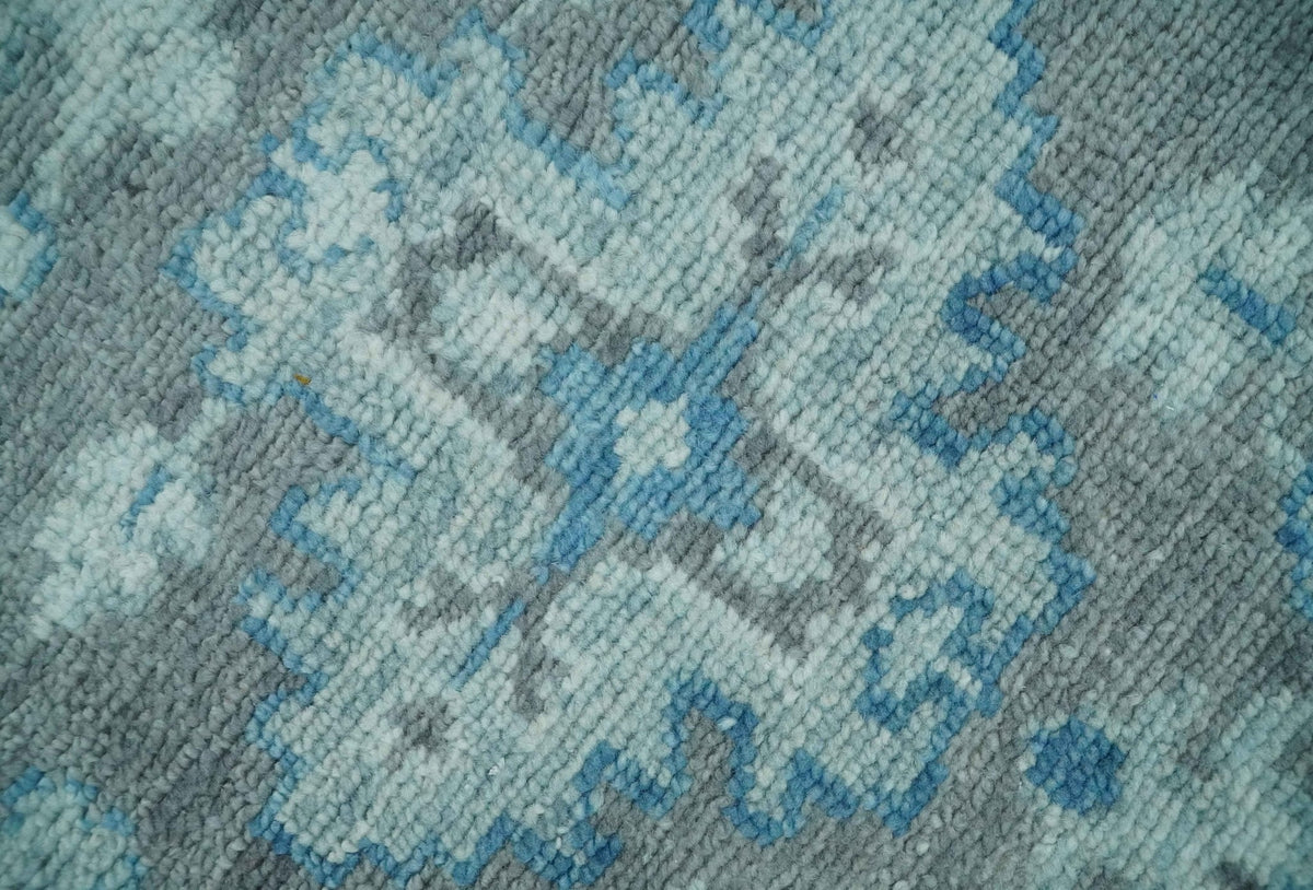 Antique Turkish  Gray and Blue Hand Knotted 8x10 Wool Area Rug