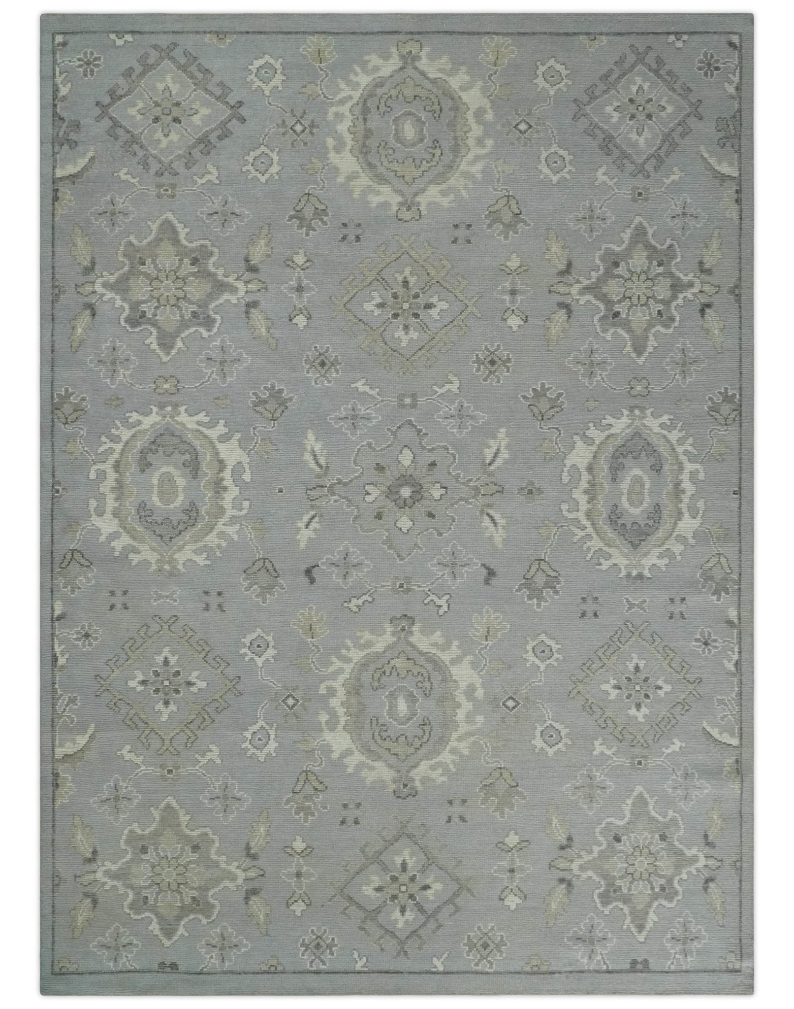 Antique Style Silver And Beige Modern Oushak wool Area Rug