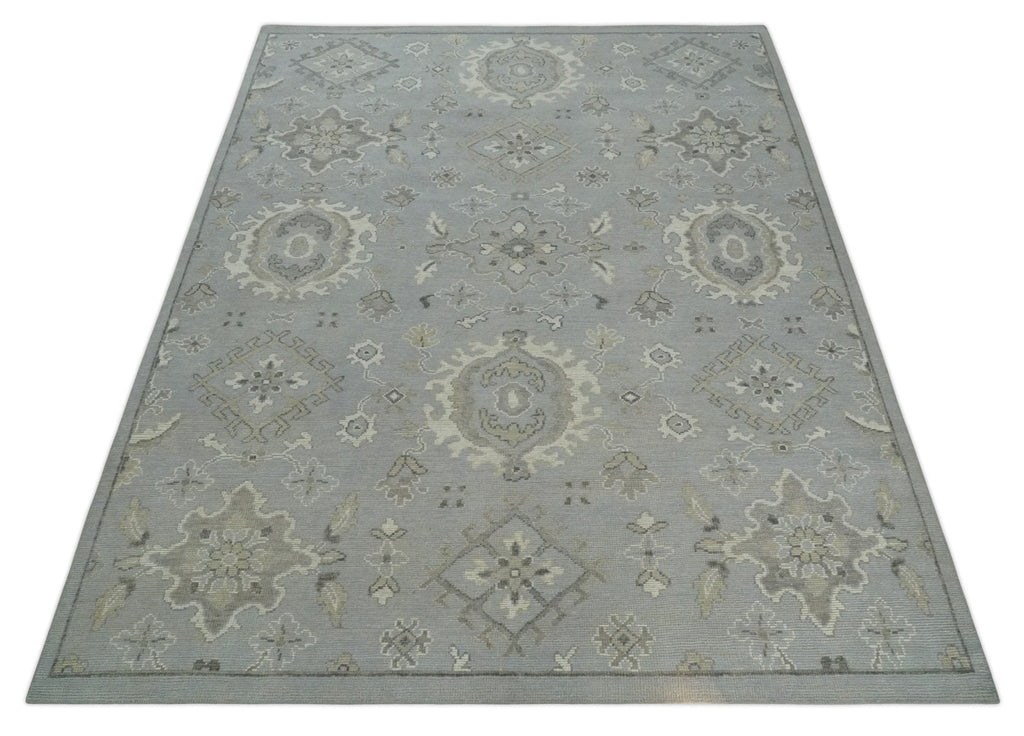 Antique Style Silver And Beige Modern Oushak wool Area Rug