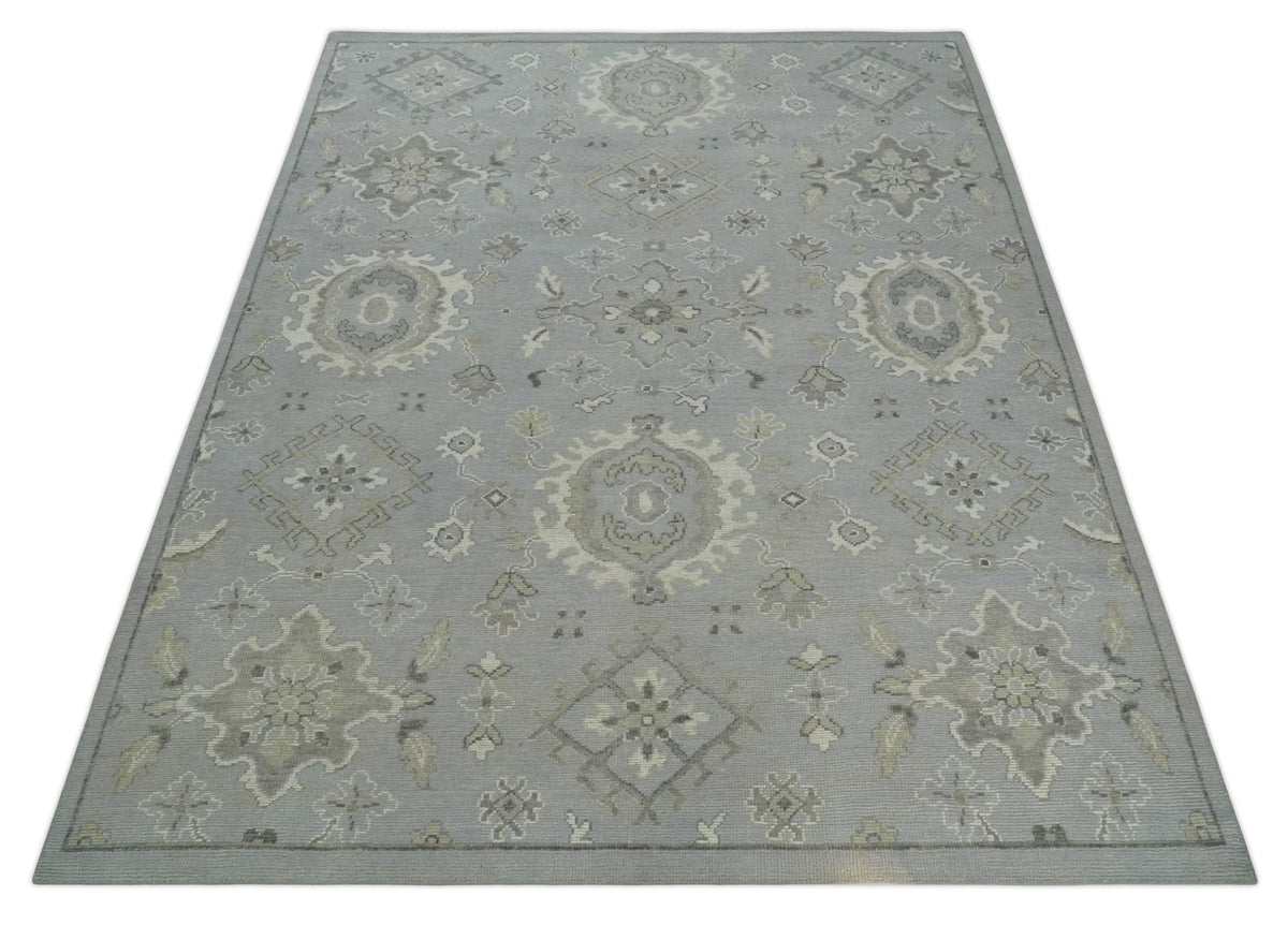 Antique Style Silver And Beige Modern Oushak wool Area Rug