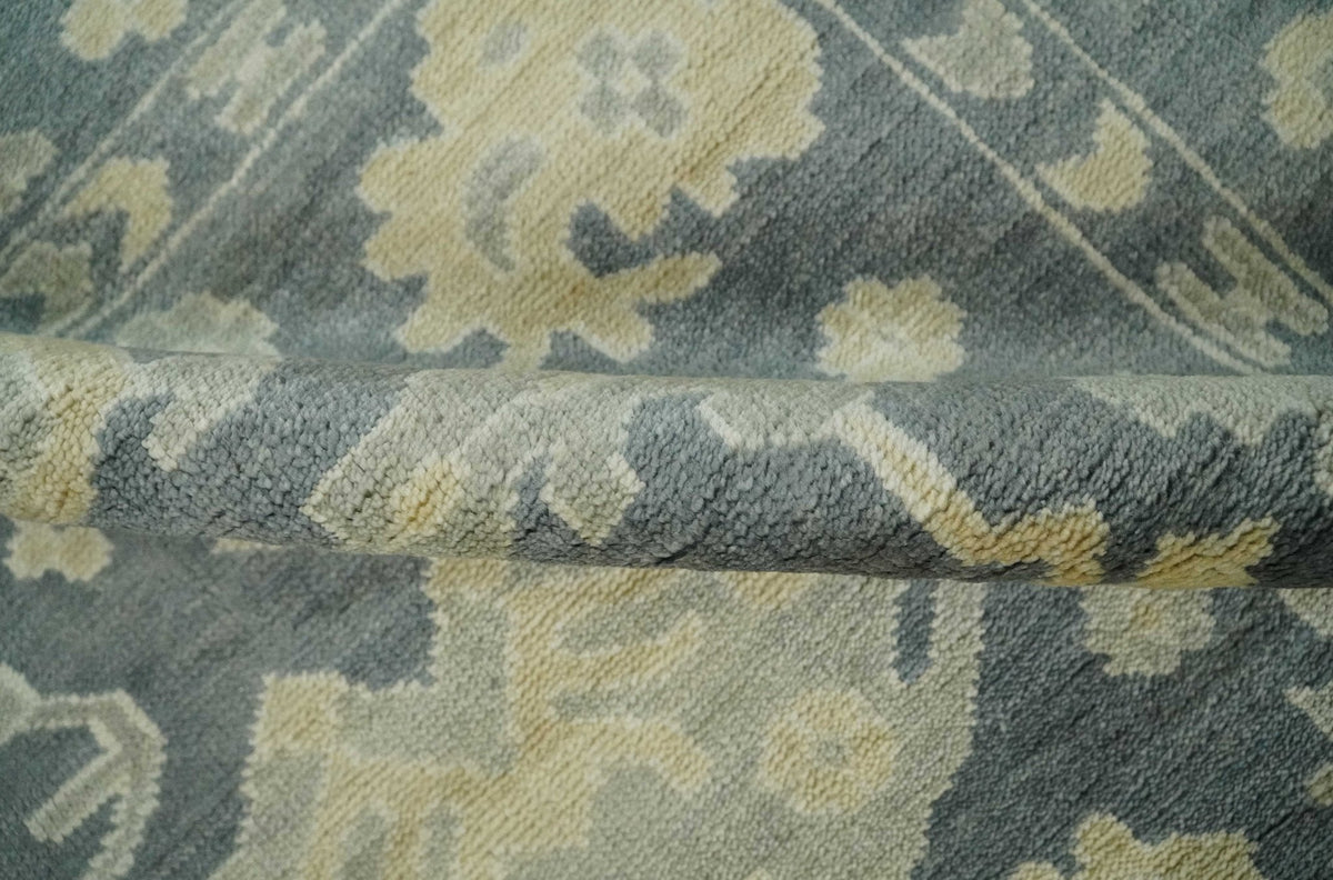 Antique Style 6x9 Hand Knotted Beige and Charcoal Traditional Wool Rug | N35669