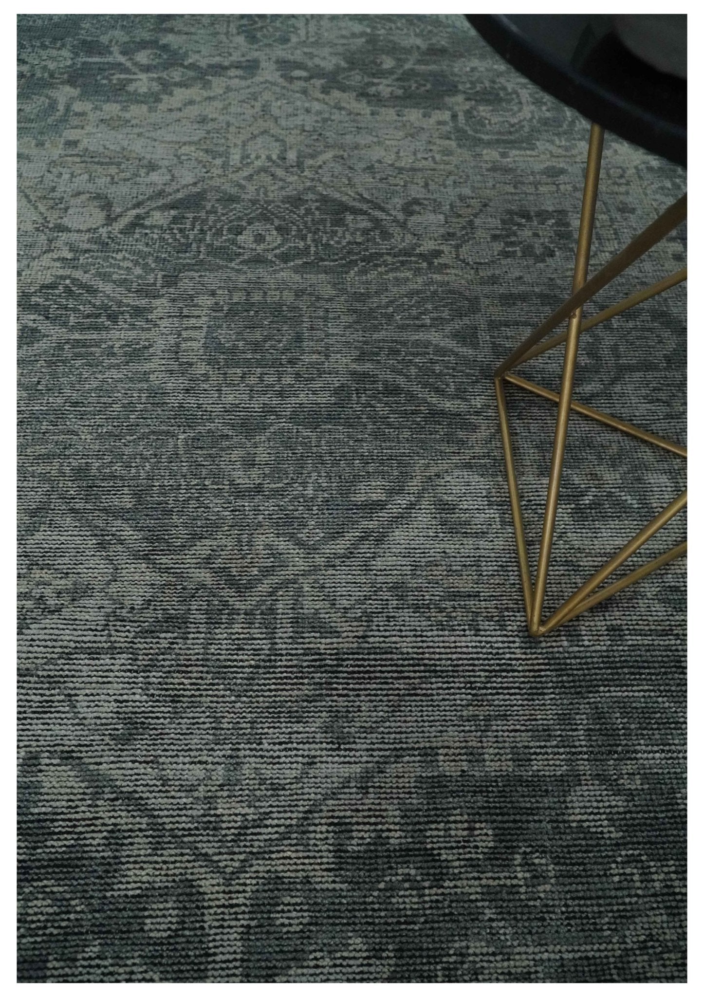 Antique Style Charcoal and Silver Traditional Heriz Medallion 8x10 wool Area Rug