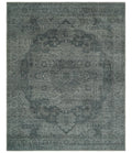 Antique Style Charcoal and Silver Traditional Heriz Medallion 8x10 wool Area Rug