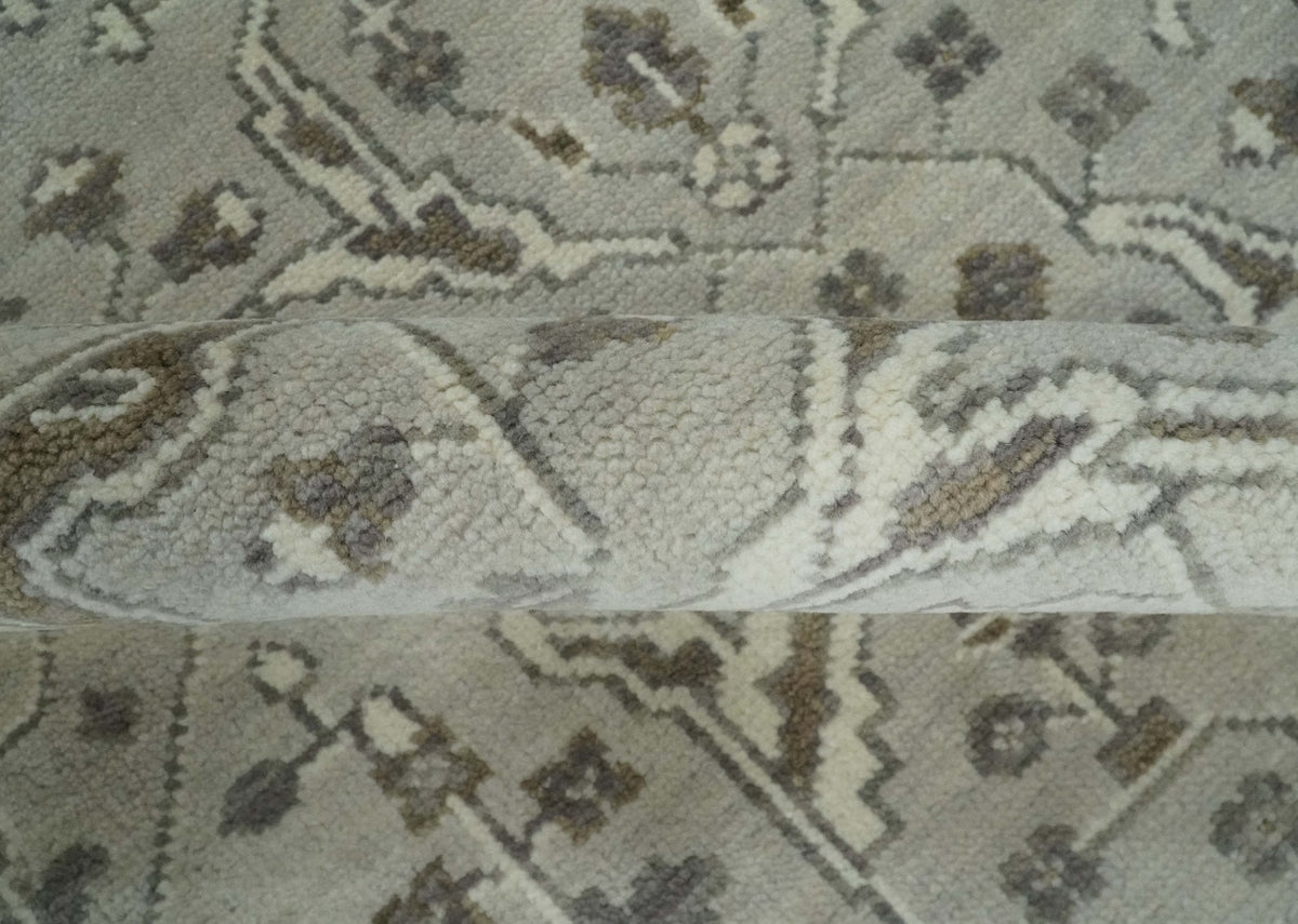 Antique Style Traditional Silver and Olive Oriental Oushak 8x10 wool Area Rug