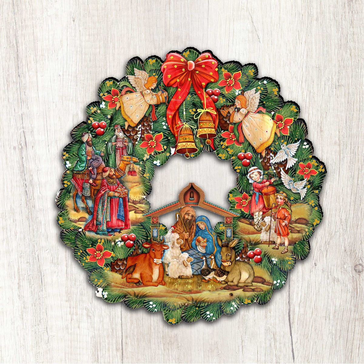 G. DeBrekht Nativity Wooden Christmas Door Wreath