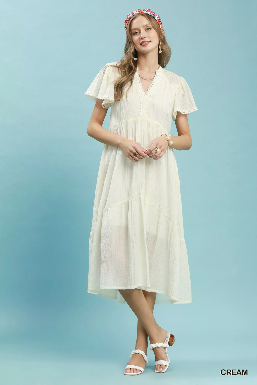 Umgee Tiered Babydoll Dress in Cream