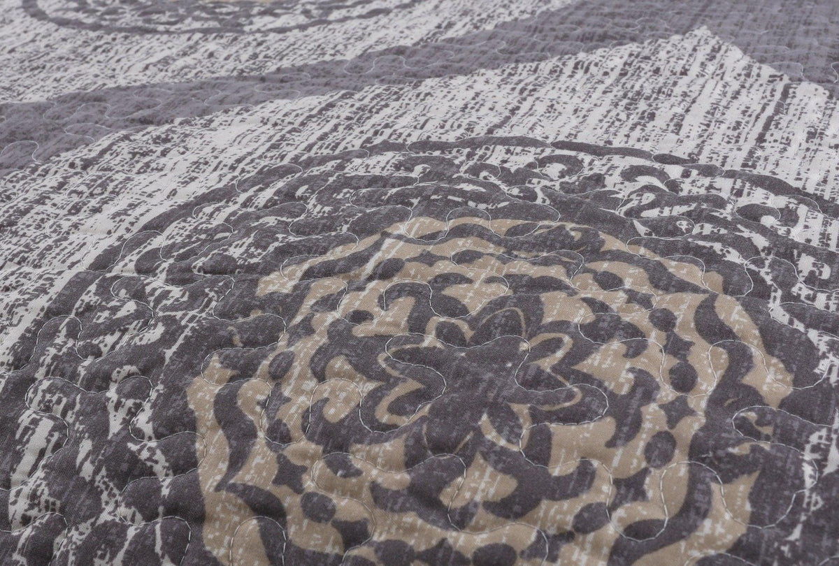 DaDa Rustic Grey Medallion Reversible Bedspread Set