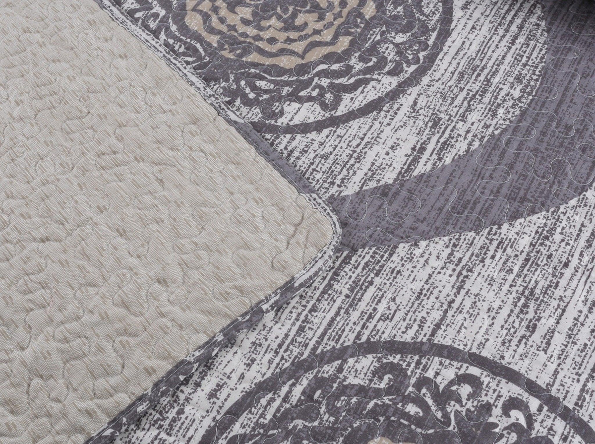 DaDa Rustic Grey Medallion Reversible Bedspread Set