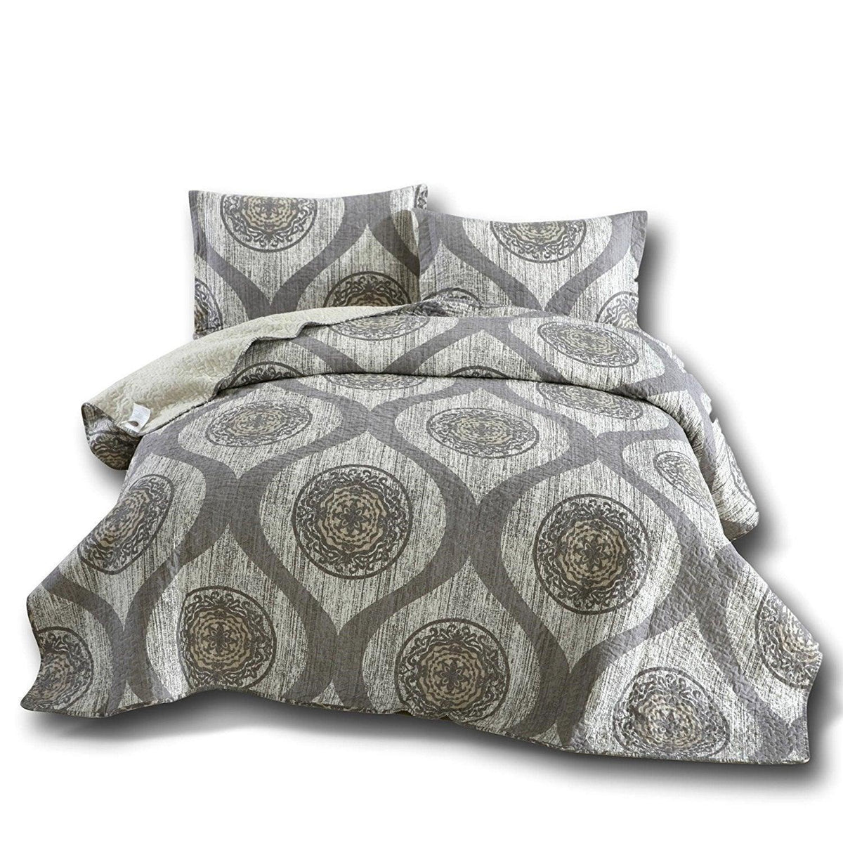 DaDa Rustic Grey Medallion Reversible Bedspread Set