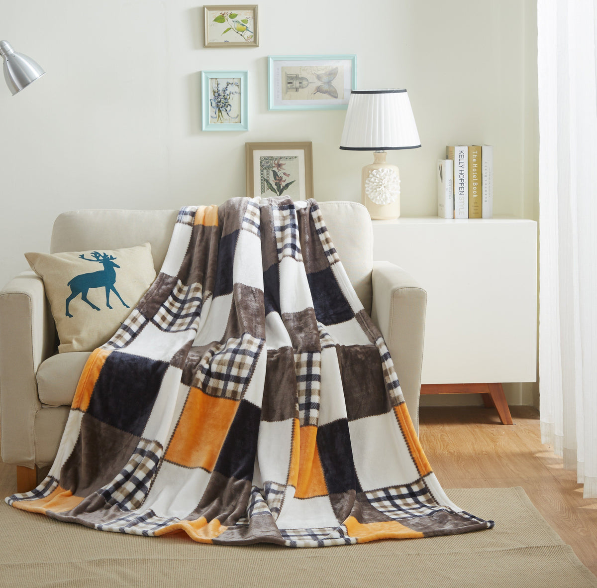 Tache Fall Plaid Patchwork Fleece Throw Blanket