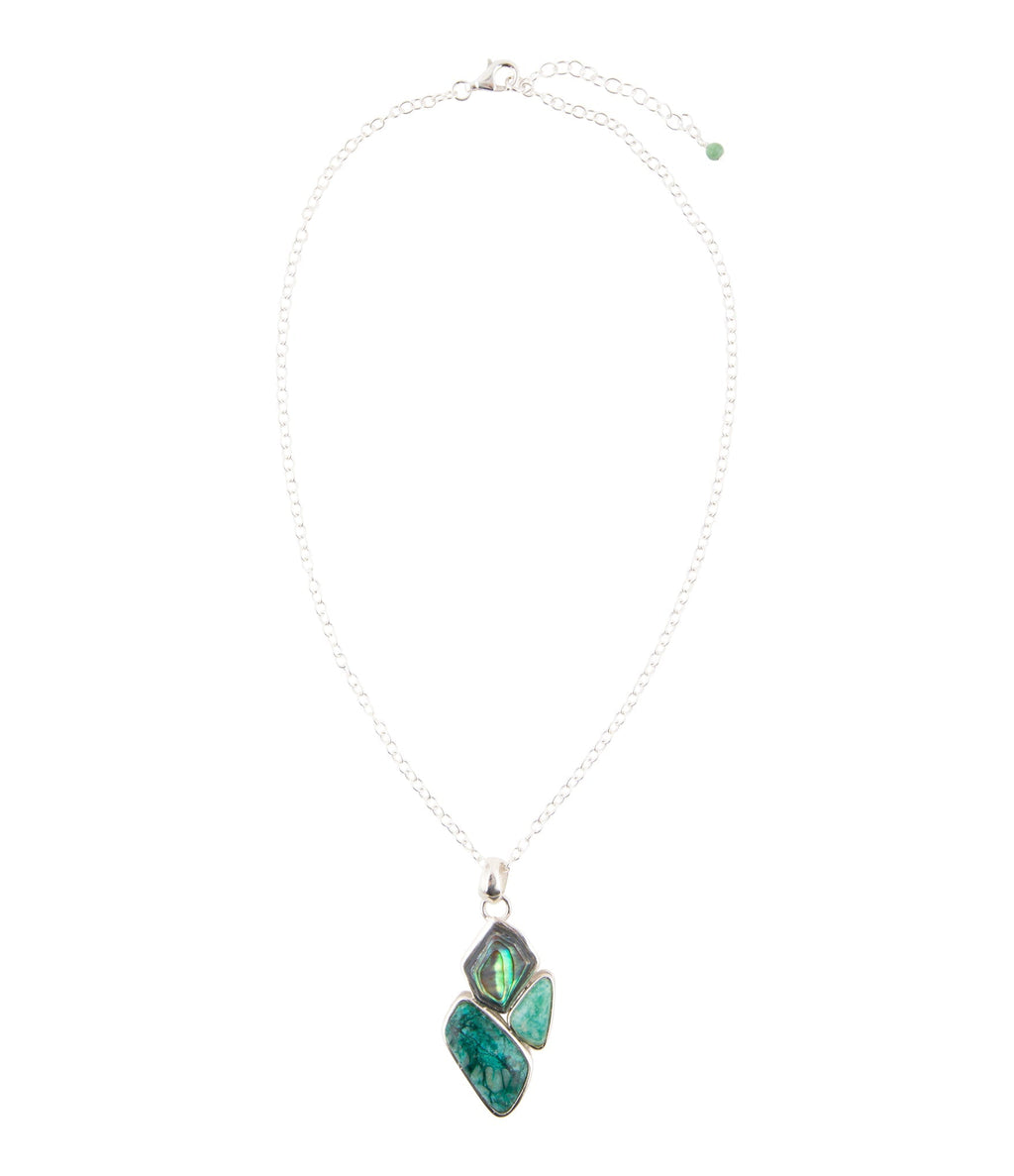 Blue Abalone Fire Sterling Silver Cluster Pendant Necklace