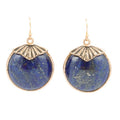 Blue Lapis Circle Golden Drop Earrings