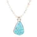 Blue Turquoise Pendant and White Pearl Sterling Silver Necklace