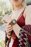 Boho Turquoise Stone Camel Leather Cuff Bracelet🤎