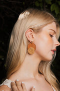 Boho Wood-Trimmed Round Straw Earrings