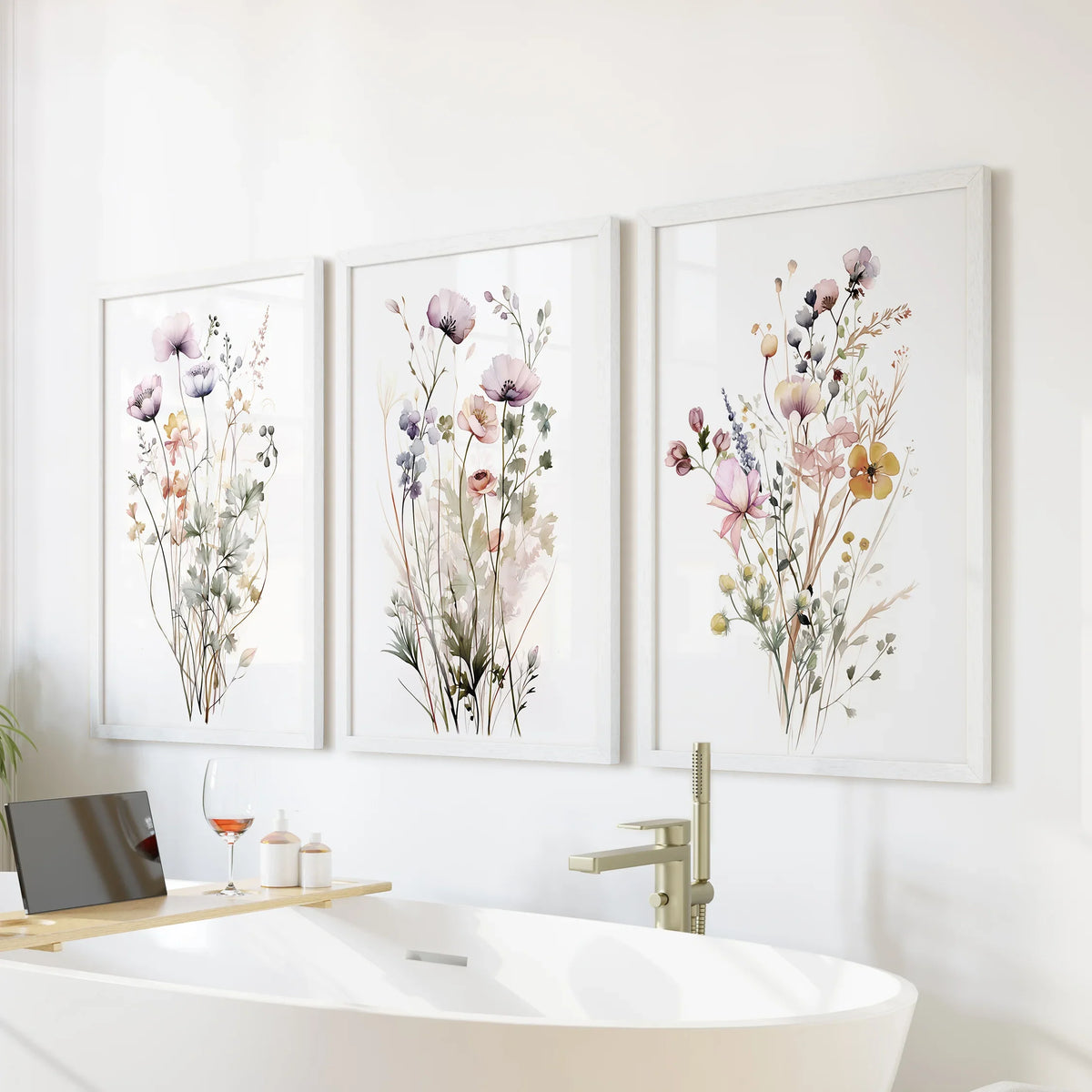 Floral Watercolor Wall Decor. Elegant Garden Set of 3 Prints