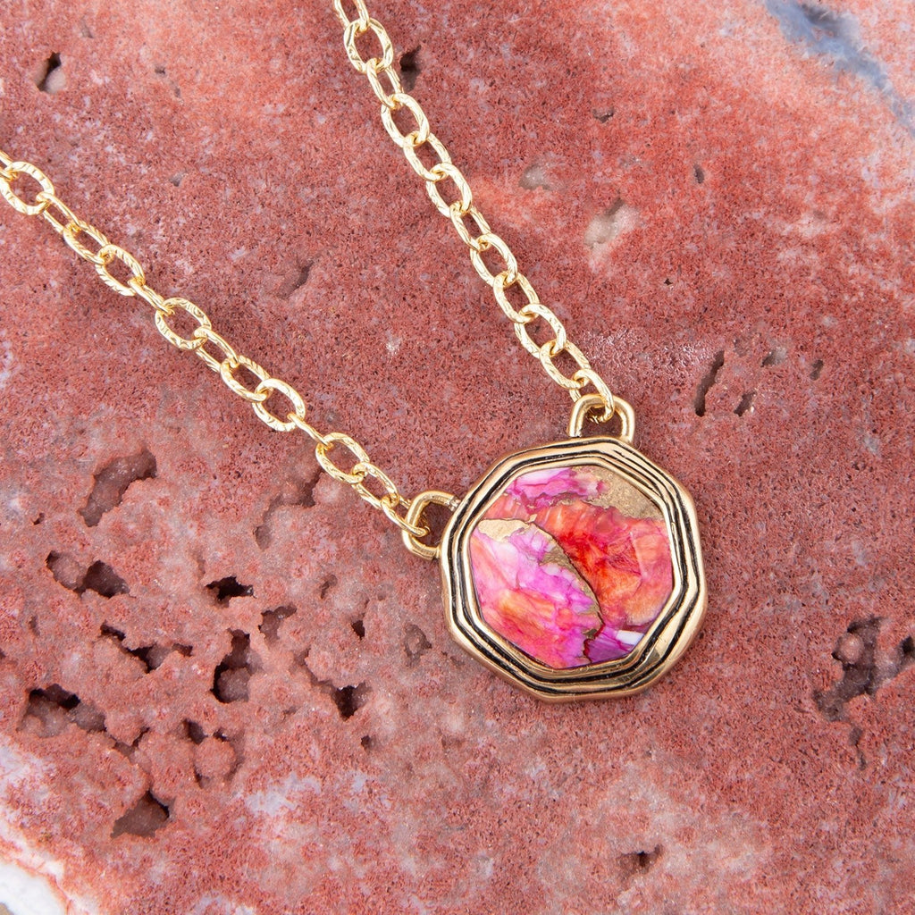 Luca Pink Magenta Spiny Oyster Golden Pendant Necklace