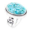 Carved Blue Turquoise and Sterling Silver Cocktail Ring