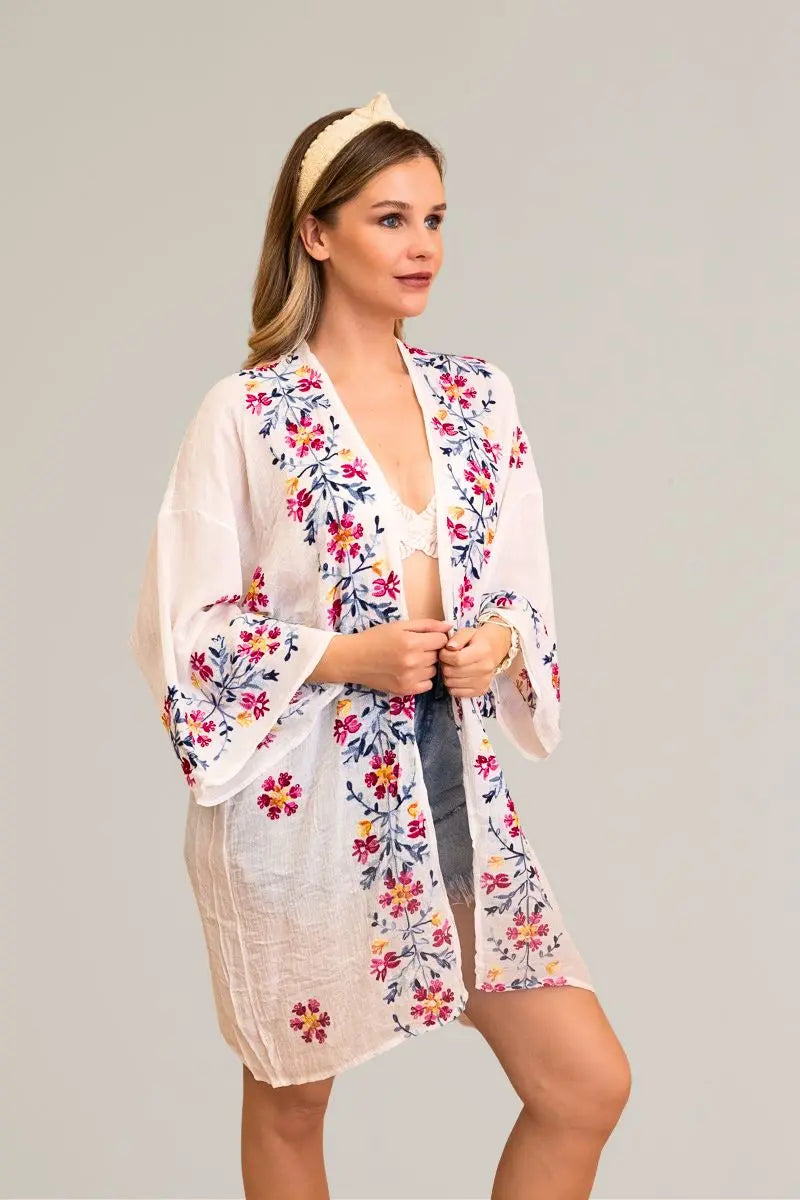 Ethereal Anemone Kimono – Elegant Floral Embroidery