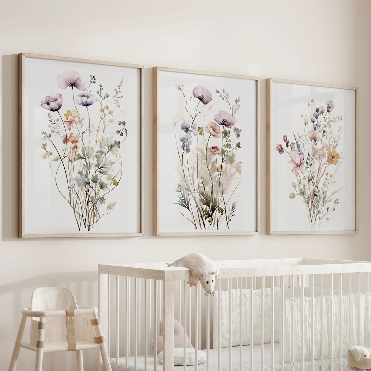 Floral Watercolor Wall Decor. Elegant Garden Set of 3 Prints