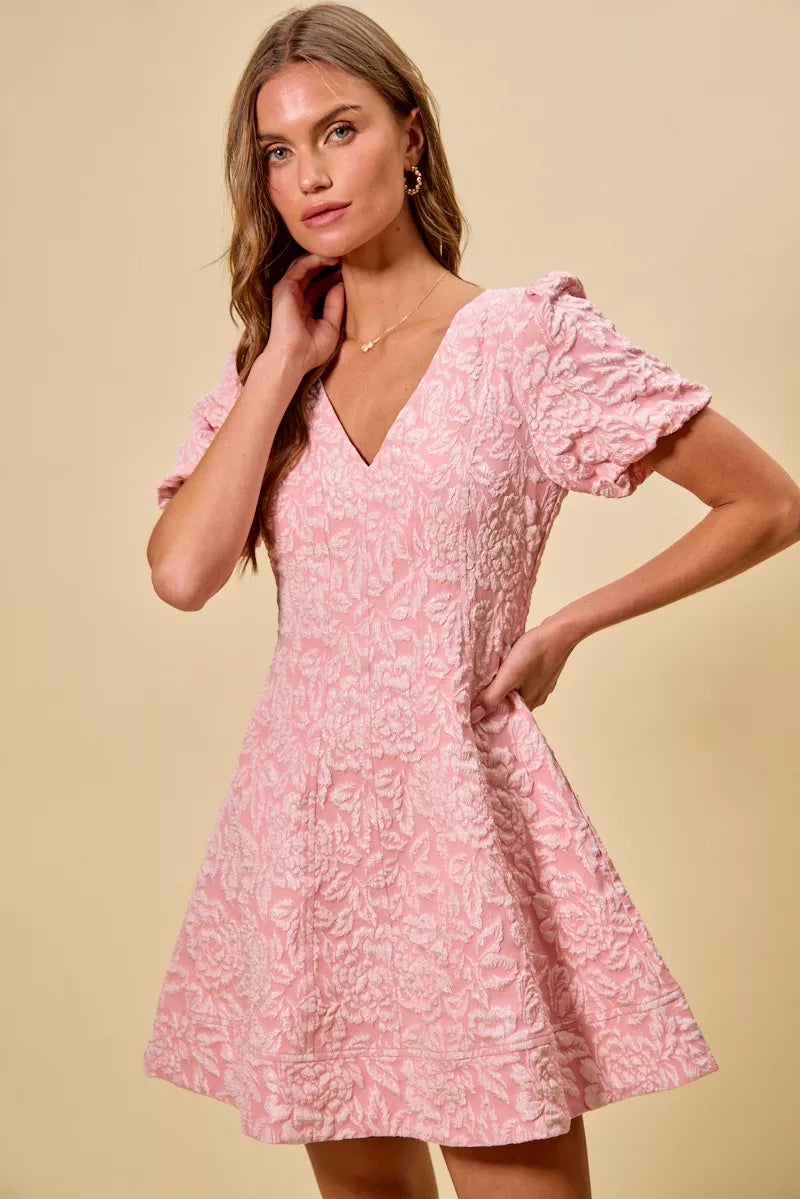 SO ME Floral Jacquard Fit And Flare Daily Mini Dress (M)