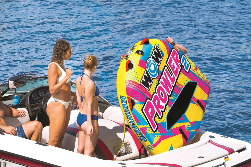 WOW Watersports Prowler Towable 2 Person 2P Starter Kit with 12V Pump and 2K Tow Rope