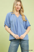 Umgee Cotton Gauze Ruffle Top in Periwinkle