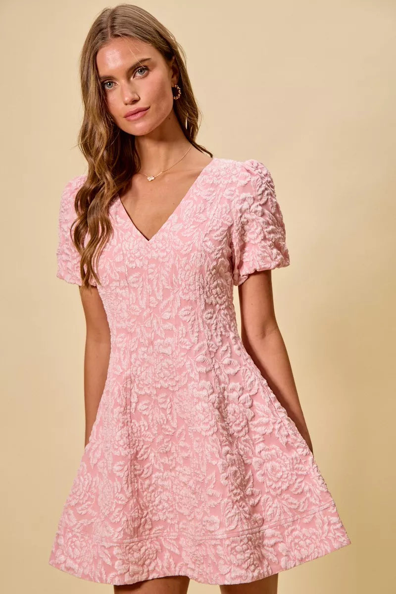 SO ME Floral Jacquard Fit And Flare Daily Mini Dress (M)
