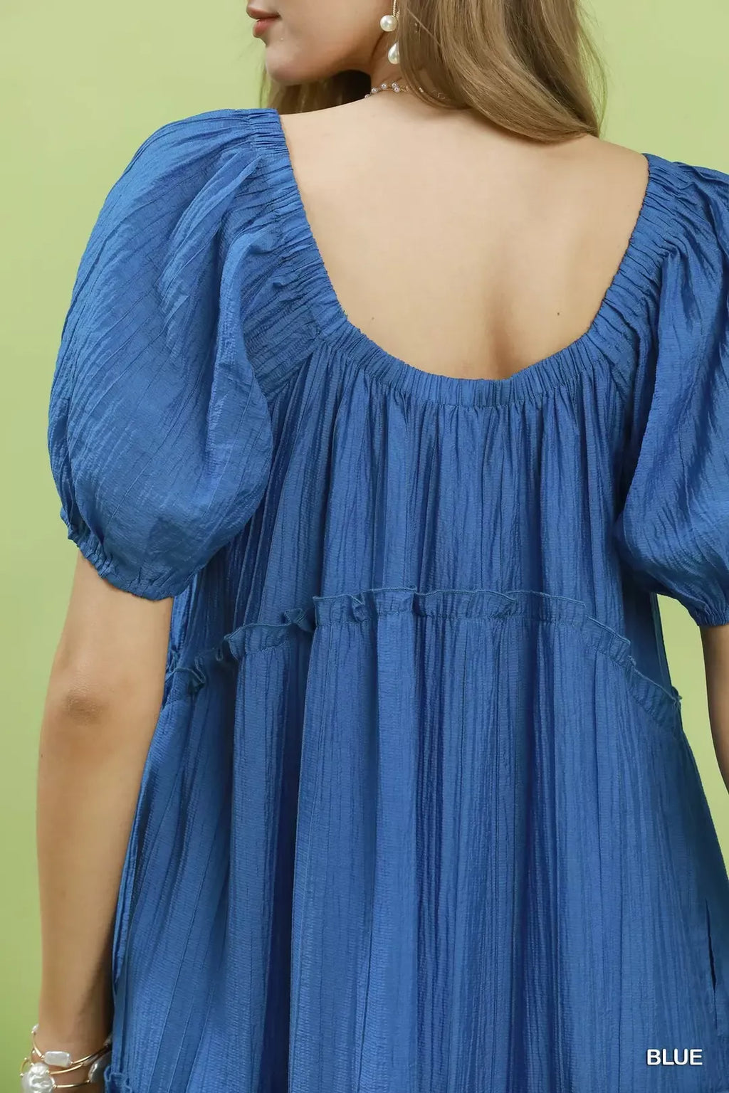 Umgee Textured Tiered Midi Dress in Blue