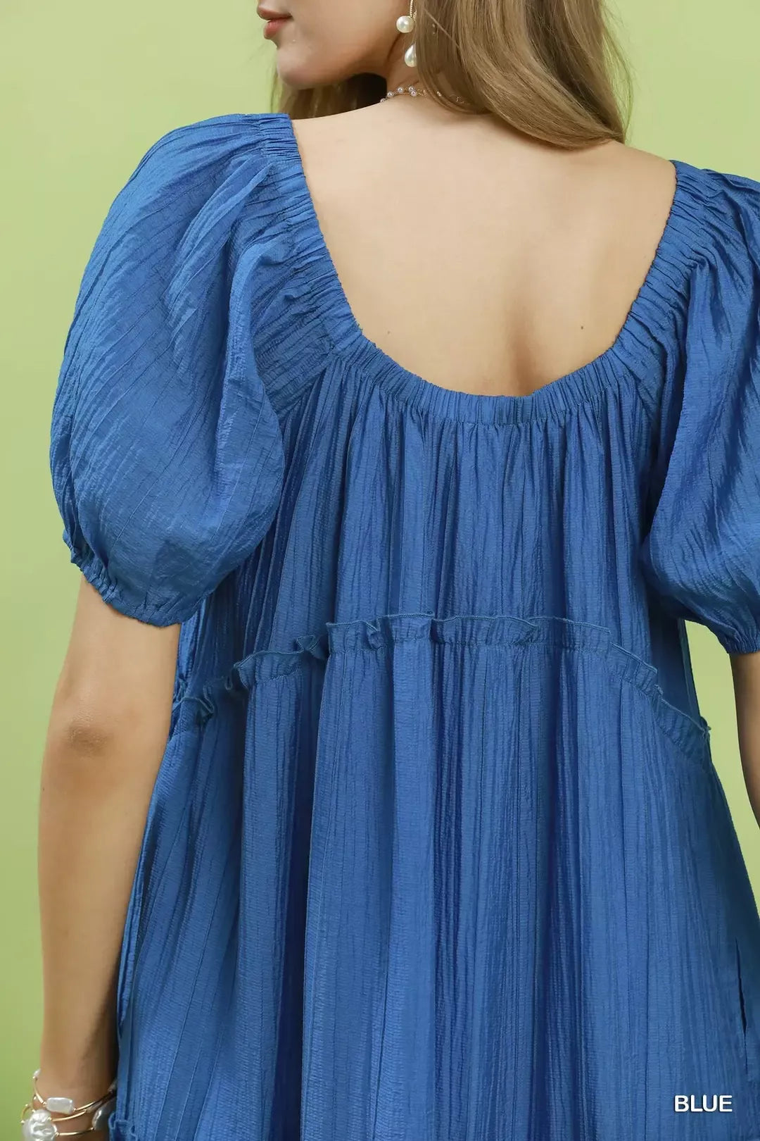 Umgee Textured Tiered Midi Dress in Blue